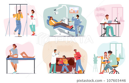 Doctor Characters Work With Patients, Creating A Reassuring Atmosphere Of Trust And Care. Medics Making Face Massage 107603446