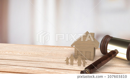 The wood house and Hammer for law of property or Building 3d rendering 107603810