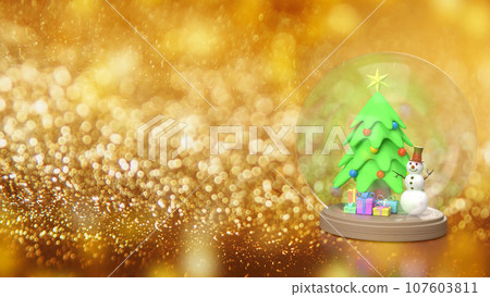 The Snowman and Christmas tree in glass ball for holiday concept 3d rendering The Snowman and Christmas tree in glass ball for holiday concept 3d rendering 107603811