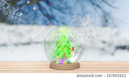 The Snowman and Christmas tree in glass ball for holiday concept 3d rendering 107603812