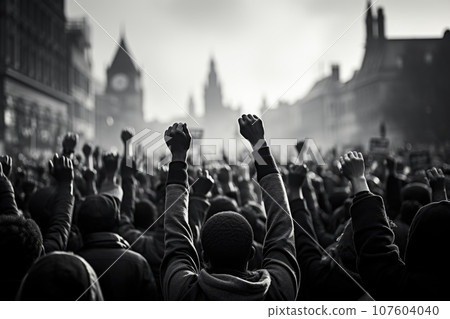 A crowd of people raising their hands in the air, AI 107604040
