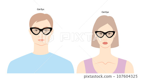 Cat Eye frame glasses on women and men flat character fashion accessory illustration. Sunglass unisex silhouette 107604325
