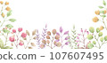 Colorful plant background frame painted in watercolor 107607495