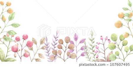 Colorful plant background frame painted in watercolor Colorful plant background frame painted in watercolor 107607495