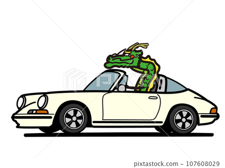 2024年新年賀卡材質：龍與經典德國跑車 107608029