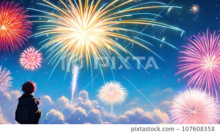 fireworks in the night sky background illustration 107608358