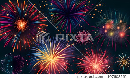 fireworks in the night sky background illustration 107608361