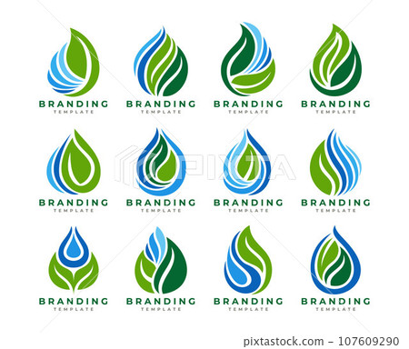 Collection of abstract nature leaf water drop logo design 107609290