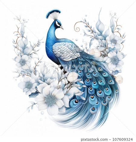 Indian peafowl, artwork - Stock Image - C016/5610 - Science