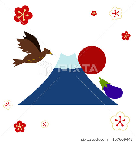富士山、鷹和茄子的向量圖解 107609445
