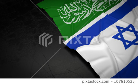 The flag for Israel and Hamas is a protracted and deeply entrenched political and military 3d rendering The flag for Israel and Hamas is a protracted and deeply entrenched political and military 3d rendering 107610523