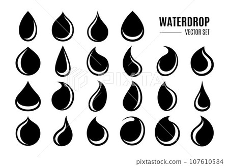 Set of simple flat liquid water drop silhouette icon logo design  107610584