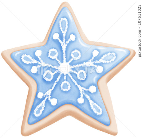 Watercolor Decorated Gingerbread Cookie Illustration 107611025