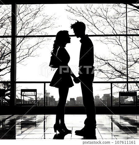 男女/情侶/夫妻/情人/伴侶/剪影插畫素材 107611161