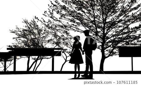 Man and woman / Couple / Husband and wife / Lover / Partner / Silhouette illustration material 107611185