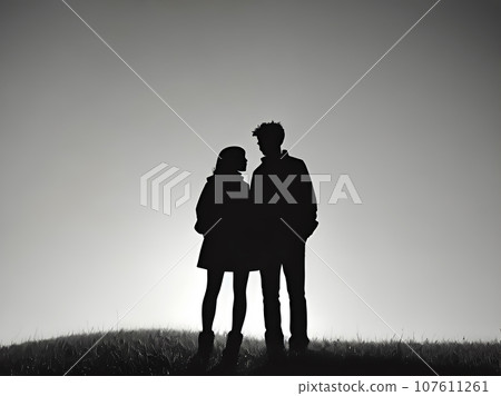 男女/情侶/夫妻/情人/伴侶/剪影插畫素材 107611261