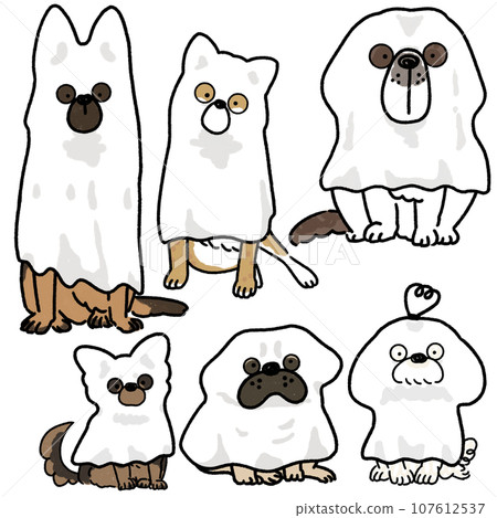 Dogs dressed up as ghosts 107612537