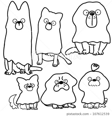 Line drawing of dogs disguised as ghosts Line drawing of dogs disguised as ghosts 107612539