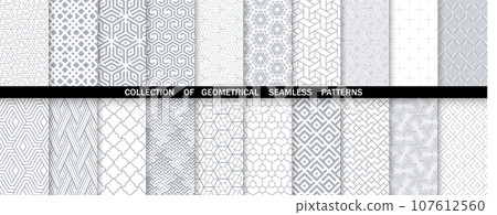Geometric set of seamless gray and white patterns. Simple vector graphics. 107612560