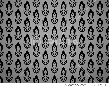 Flower geometric pattern. Seamless vector background. Black and gray ornament. Ornament for fabric, wallpaper, packaging. Decorative print 107612561