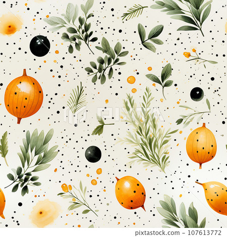 Seamless watercoloured carrot pattern for textiles or packaging.  Ai-generated  107613772