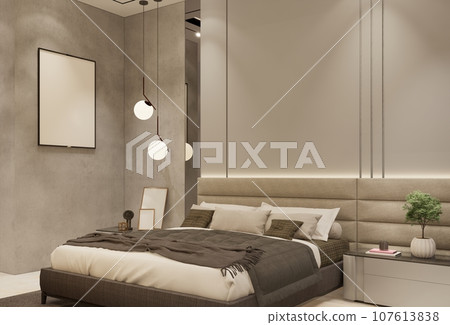 Modern bedroom home interior design. 3D rendering illustration 107613838