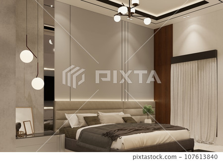 Modern bedroom home interior design. 3D rendering illustration 107613840