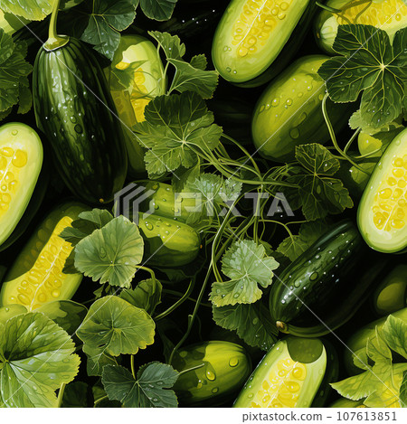 Seamless textile or packaging design watercolour cucumber pattern.  Ai-generated  107613851
