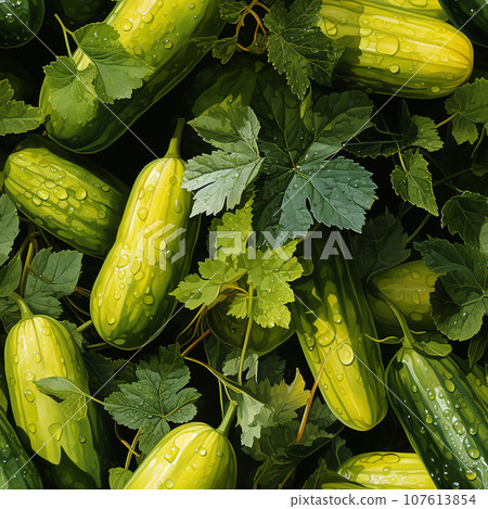 Seamless textile or packaging design watercolour cucumber pattern.  Ai-generated  107613854