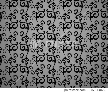 Flower pattern. Seamless black and gray ornament. Graphic vector background. Ornament for fabric, wallpaper, packaging 107613872