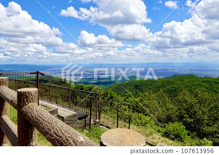 從兵庫縣西宮市東六甲展望台透過柵欄眺望寶塚方向的風景 107613956