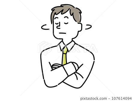 Illustration of a young businessman shaking his head 107614094