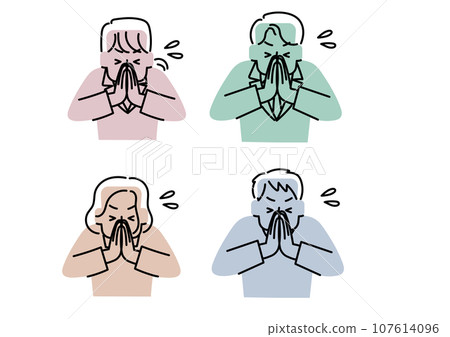 Illustration of a person desperately praying with their hands together 107614096