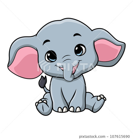 Cute elephant cartoon on white background 107615690