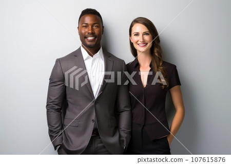 Successful young business partners in formal clothes posing and looking at camera, Generative AI illustration 107615876