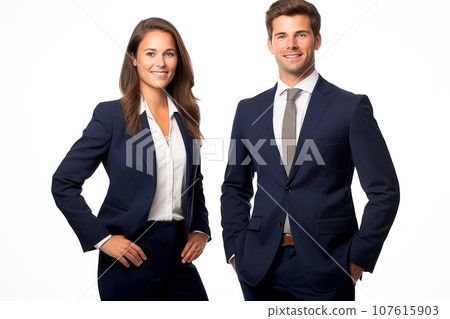 Successful young business partners in formal clothes posing and looking at camera, Generative AI illustration 107615903