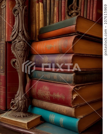 Old library or study with old books 107615969