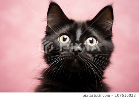 Black kitten and pink background Generative ai 107616028