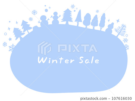 Blue winter landscape texture, background, cute hand drawn illustration 107616030