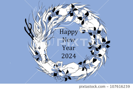 Stylish wreath flower and dragon New Year's card 107616239