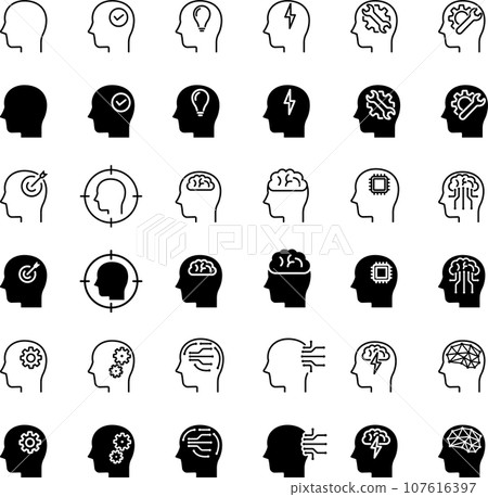 Monochrome brain icon set 107616397