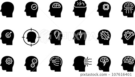 Silhouette icon set about human head Silhouette icon set about human head 107616401