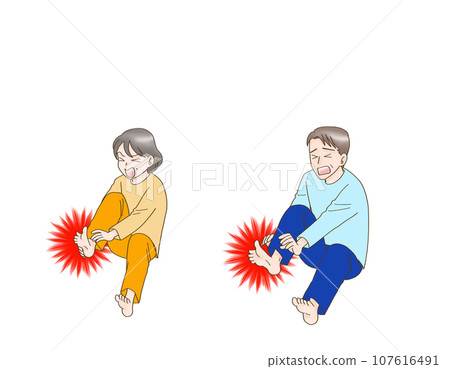 A couple with stiff soles of their feet, a person with severe pain A couple with stiff soles of their feet, a person with severe pain 107616491