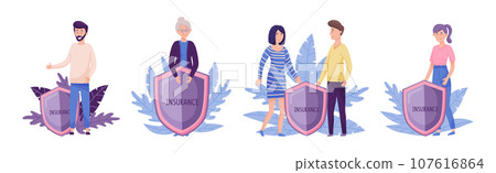 Insurance with People Character with Shield Vector Set 107616864