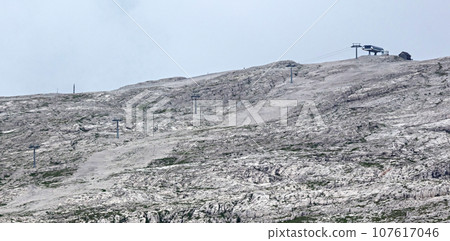 Ski lift station high up in the Dolomites, Italy Ski lift station high up in the Dolomites, Italy 107617046