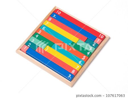 Wooden counting rods used to calculate mathematics using colour and shape in early school books Wooden counting rods used to calculate mathematics using colour and shape in early school books 107617063