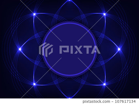 Abstract blue neon flower technology light line circle center background Abstract blue neon flower technology light line circle center background 107617134
