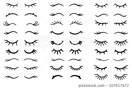Closed eye with eyelashes cute vector icon set for cartoon character illustration. 107617872