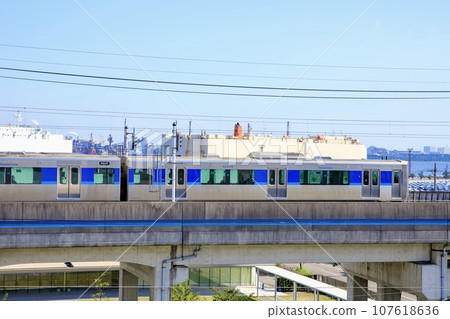 Aonami Line train running near the Maglev and Railway Museum in Nagoya City Aonami Line train running near the Maglev and Railway Museum in Nagoya City 107618636