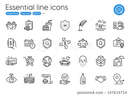 24 hours, Global business and Handshake line icons. Collection of Wash hands, Journey, Calendar icons. Opinion, Honeymoon travel, Accounting web elements. Vip certificate, Inspect. Vector 24 hours, Global business and Handshake line icons. Collection of Wash hands, Journey, Calendar icons. Opinion, Honeymoon travel, Accounting web elements. Vip certificate, Inspect. Vector 107619724
